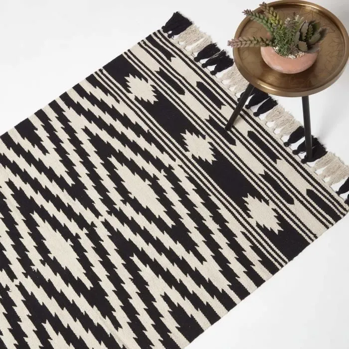 Tapis Kilim En Coton Noir Et Blanc Dinan 120x170cm - Homescapes