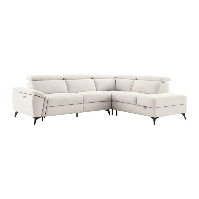 Canapé d'angle droit relax électrique en tissu chiné beige CADILO