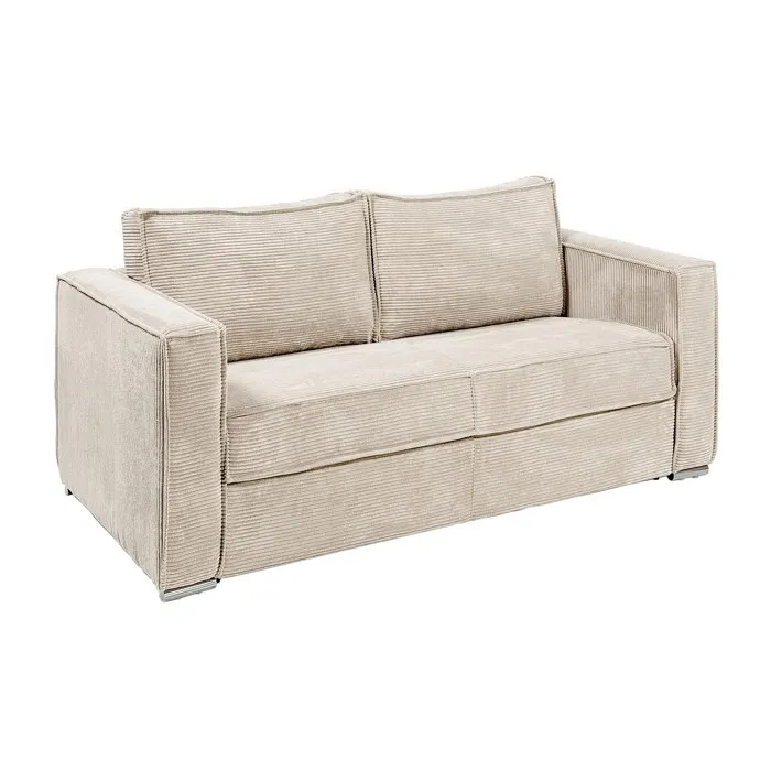 Canapé 3 places convertible express en velours côtelé beige - Couchage 140 cm - Matelas 22 cm avec mémoire de forme LORETO