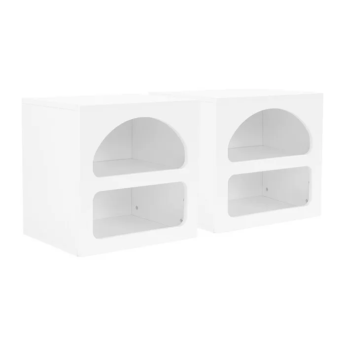 Lot de 2 tables de chevet avec rangements - Blanc - LUELA