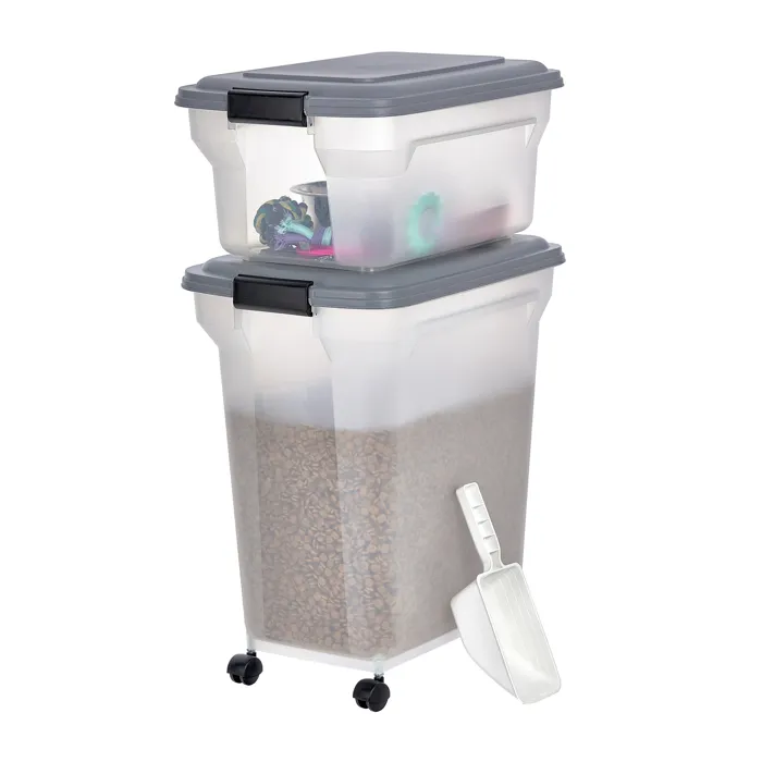 Iris Ohyama, 2 boites croquette 20 et 45L pour 7.5 et 15kg, Hermétique, avec Pelle et Roulettes, pour chien et chat, ATS-C, Gris