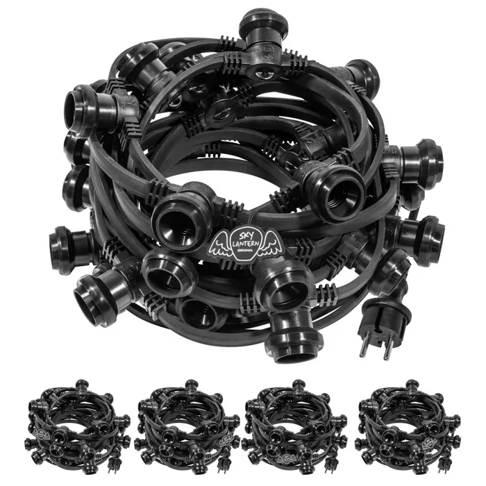 Guirlande Guinguette Noire IP65 50M 150 Douilles pour Ampoules E27