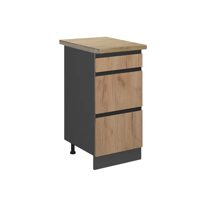 Vicco Meuble cuisine Chêne doré/Anthracite 40cm avec tiroirs plan de travail Chêne doré