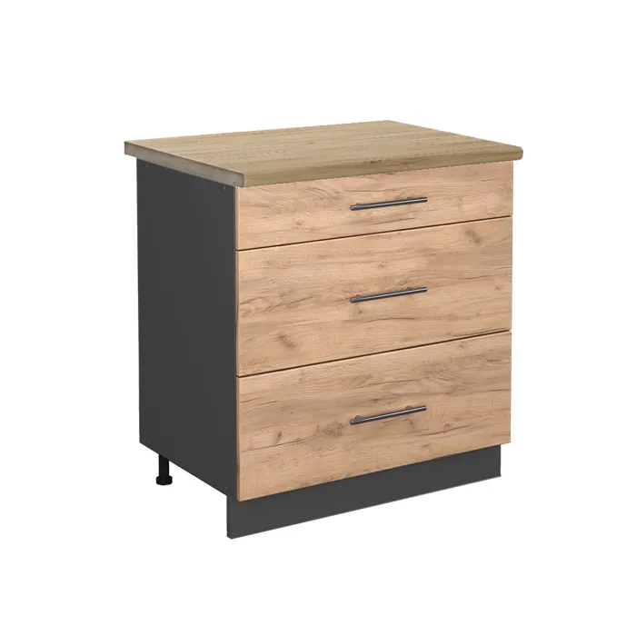 Vicco Meuble cuisine Chêne doré/Anthracite 80cm avec 3 tiroirs plan de travail Chêne doré