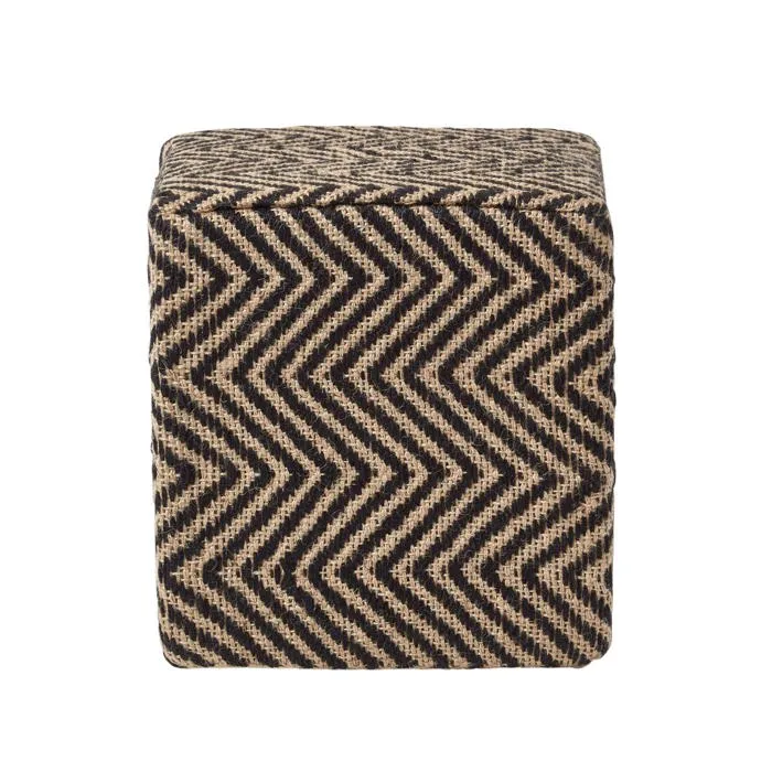Pouf Carré Jute Motif Chevron Noir Et Crème 36x36x38cm - Homescapes