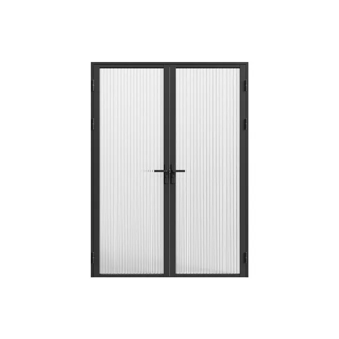 Bloc porte réversible à deux battants en aluminium et verre trempé texturé - 2 x H204 x L83 cm - Noir - LOXTON