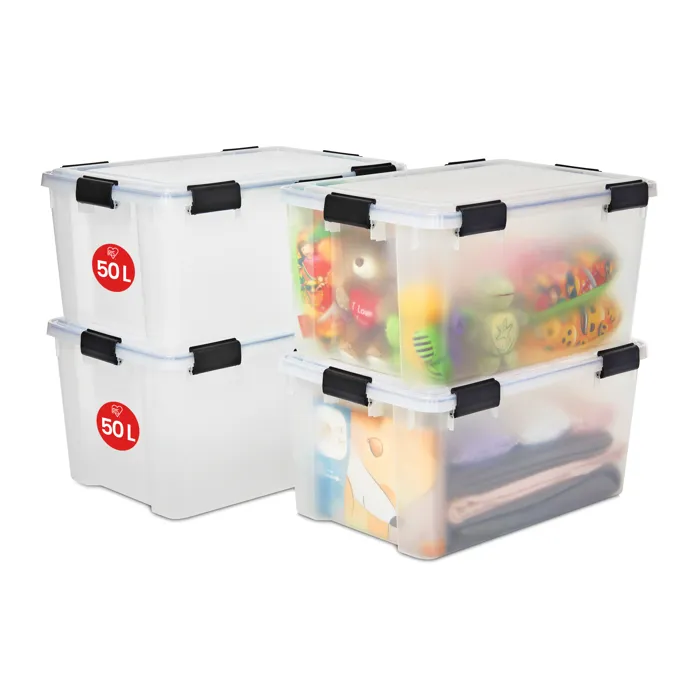 Iris Ohyama, Boite de Rangement Hermétique, 50L, Lot de 4, Transparent, AT-L