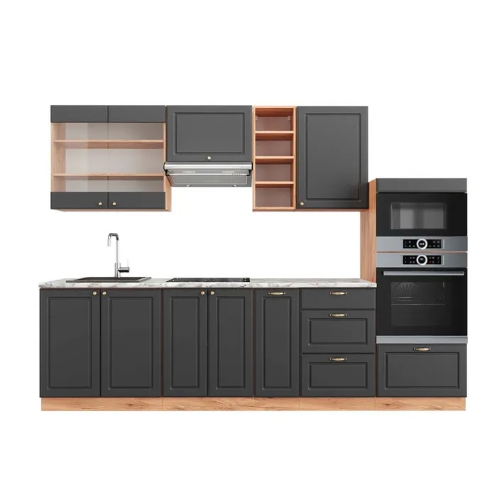 Vicco Cuisine Anthracite Campagne/Chêne doré 280cm, PT Marbre