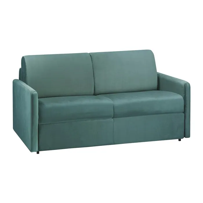 Canapé 2 places convertible express en velours vert émeraude avec assise mémoire de forme - Couchage 120 cm - Matelas 22 cm