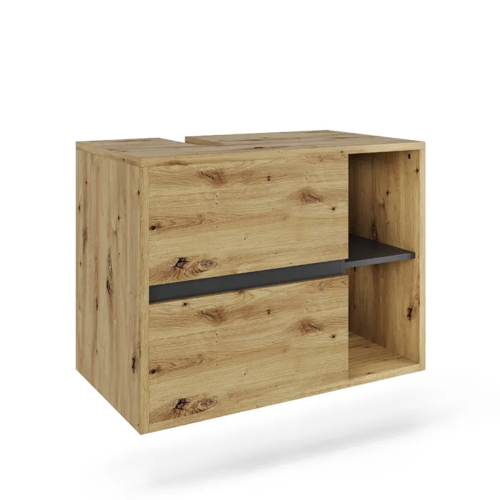 Vicco Meuble sous vasque simple Artisan/gris 80x60cm avec 2 tiroirs