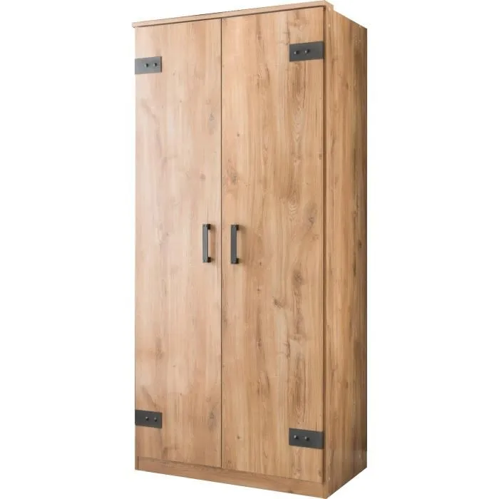 Armoire Corfou - Décor Chene - 2 Portes - L90 X P58 X H198 Cm