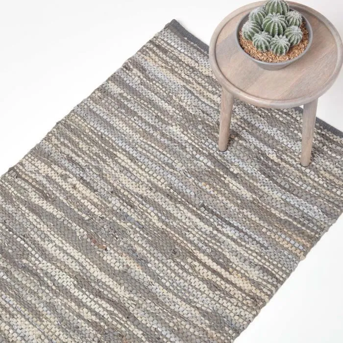Tapis Cuir Denver Tissé Gris 150x240cm - Homescapes