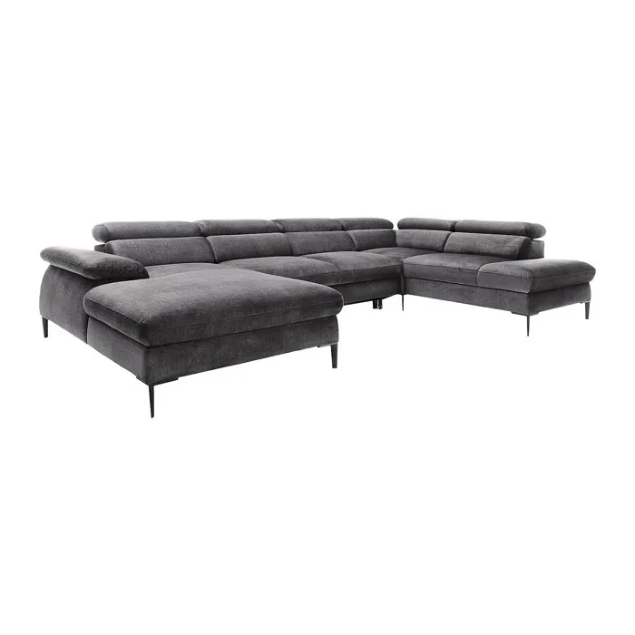 Grand canapé d'angle gauche panoramique convertible en velours gris anthracite SEPINA