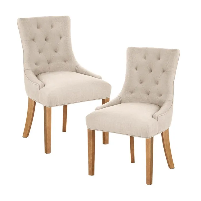 Lyza - Lot De 2 Chaises En Tissu Beige Piètement Bois