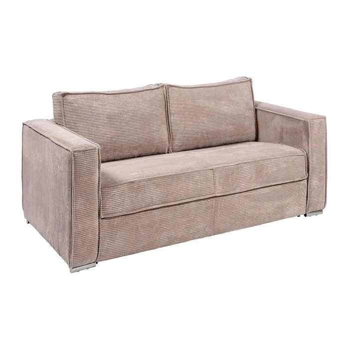 Canapé 3 places convertible express en velours côtelé rose - Couchage à lattes larges 140 cm - Matelas 18 cm LORETO