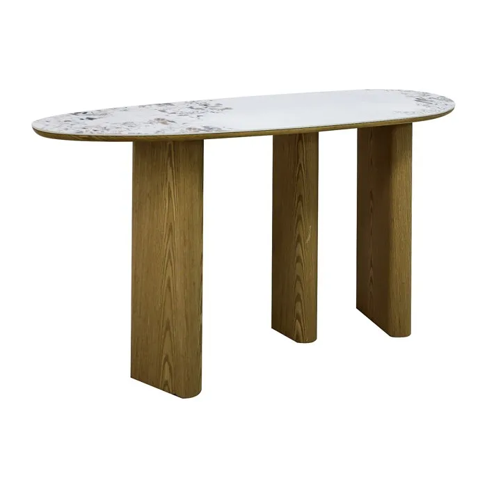 Console en céramique et MDF - Naturel et effet marbre blanc - MODREYO