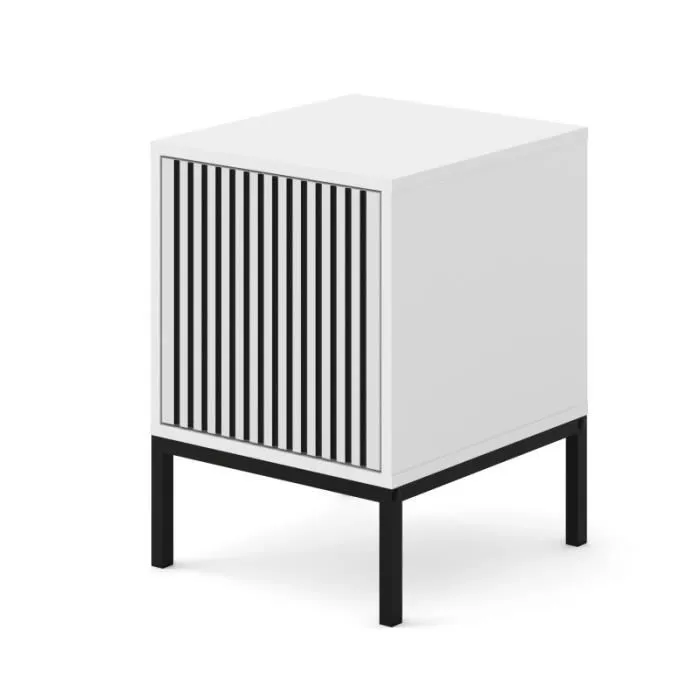 Table De Chevet À 1 Portes Avec Cadre Noir "ravenna" - Blanc - L 41 X H 55 Cm