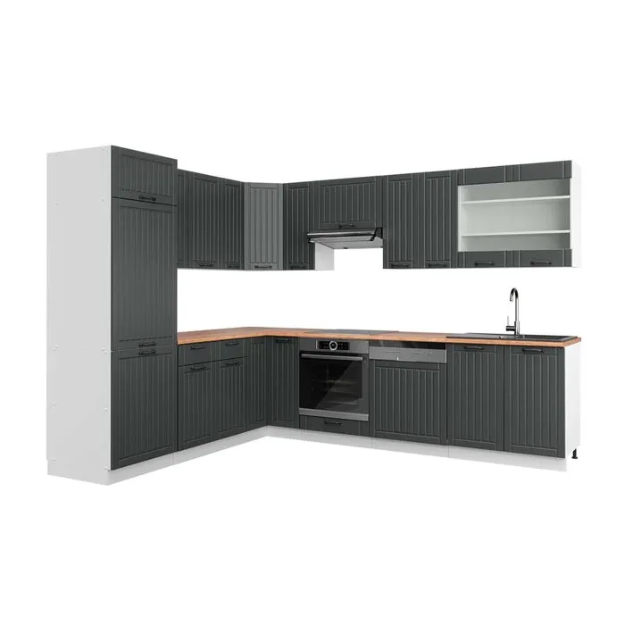Vicco Cuisine en angle Gris foncé/Blanc 287 x 227 cm, PT Chêne