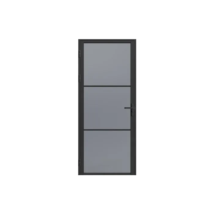 Bloc porte réversible en aluminium et verre trempé fumé - H204 x L93 cm - Noir - MASERU
