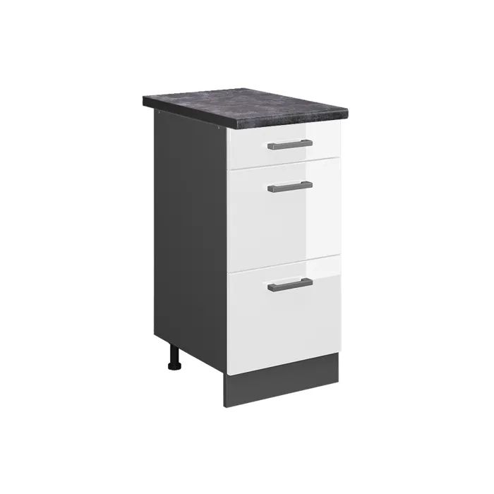 Vicco Meuble cuisine Blanc Haute brillance/Anthracite 40cm avec tiroirs plan de travail Anthracite