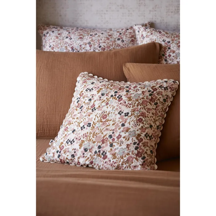 Coussin déhoussable 40 x 40 cm Gaze de coton imprimée Capucine Pampa