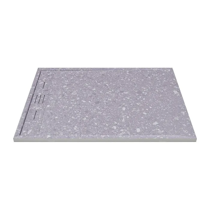 Receveur de douche extra plat à poser ou à encastrer recoupable en résine SMC - Effet Terrazzo gris - 120 x 90 cm - LYROSA