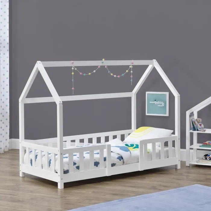 Lit cabane Sisimiut pin 160 x 80 cm blanc en.casa