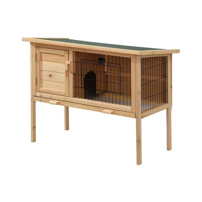 Clapier en bois sur pieds pour lapins et rongeurs - L. 91 x P. 45 x H. 70 cm - Naturel - LAPIUS