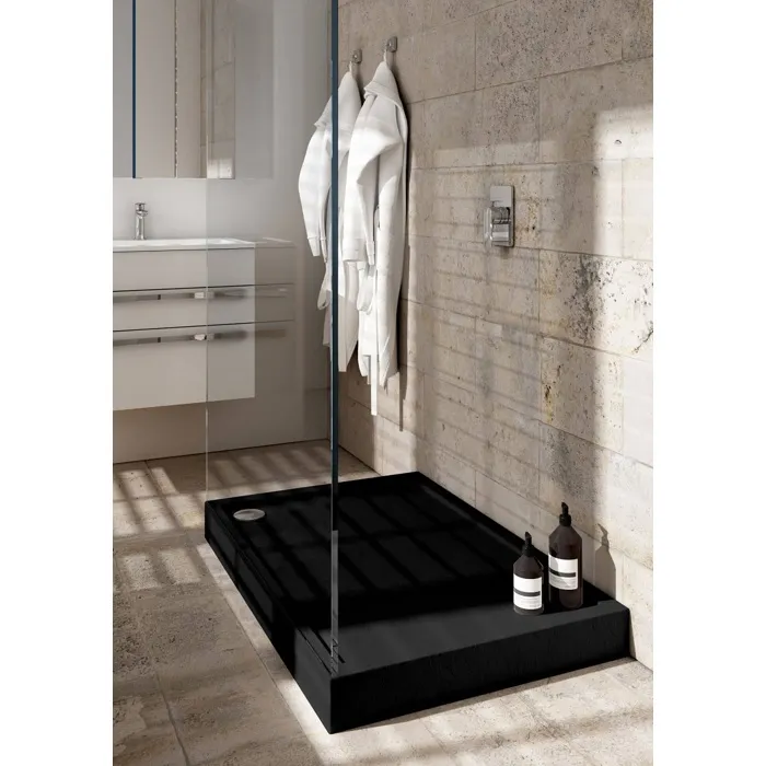 Receveur de douche en acrylique noir structure en pierre rectangulaire JAMAICA 120 x 80
