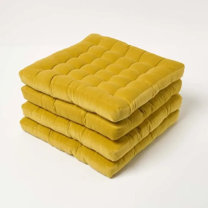 Galette De Chaise En Velours Jaune Moutarde Lot De 4 40x40x5cm - Homescapes