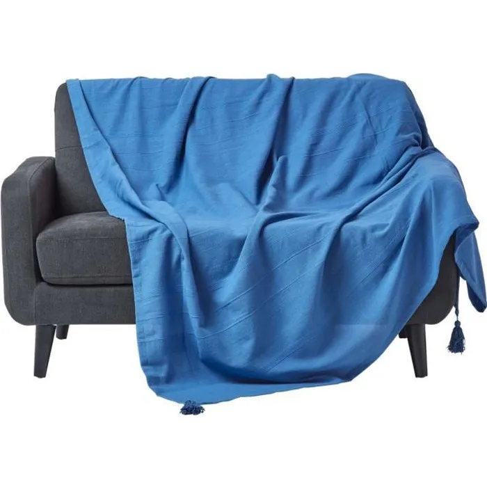 Plaid Rajput Bleu 150x200cm Jeté De Canapé En Coton Homescapes