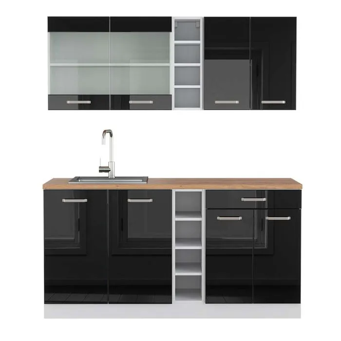 Vicco Cuisine Noir brillant/Blanc 160cm, PT Chêne