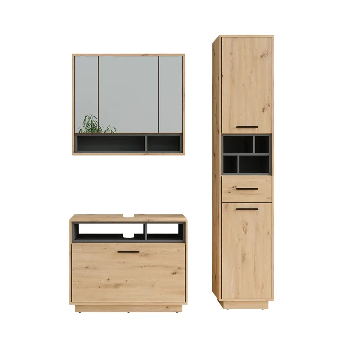 Vicco Meubles bain Chêne Artisan/Anthracite 3 pièces