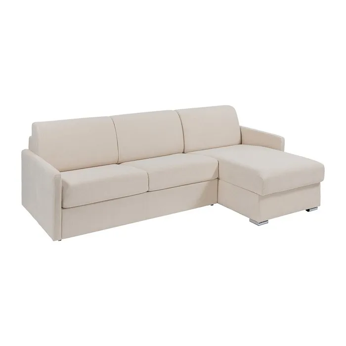 Canapé d'angle convertible express et réversible en tissu texturé beige - Couchage 140 cm à lattes larges - Matelas 14 cm - CALIFE