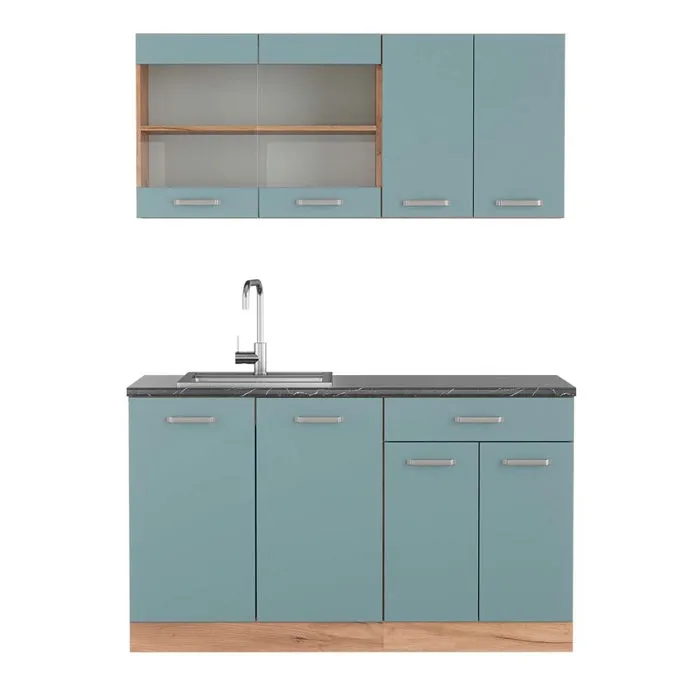 Vicco Cuisine Bleu-gris/chêne doré 140cm, PT Anthracite