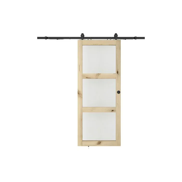 Porte coulissante avec système en applique en bois et verre trempé - 3 fenêtres - H205 x L63 cm - ACOSTA II