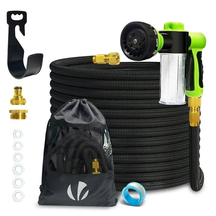 Tuyau d'Arrosage Extensible 15m avec Récipient Savon et accessoires noir VOUNOT
