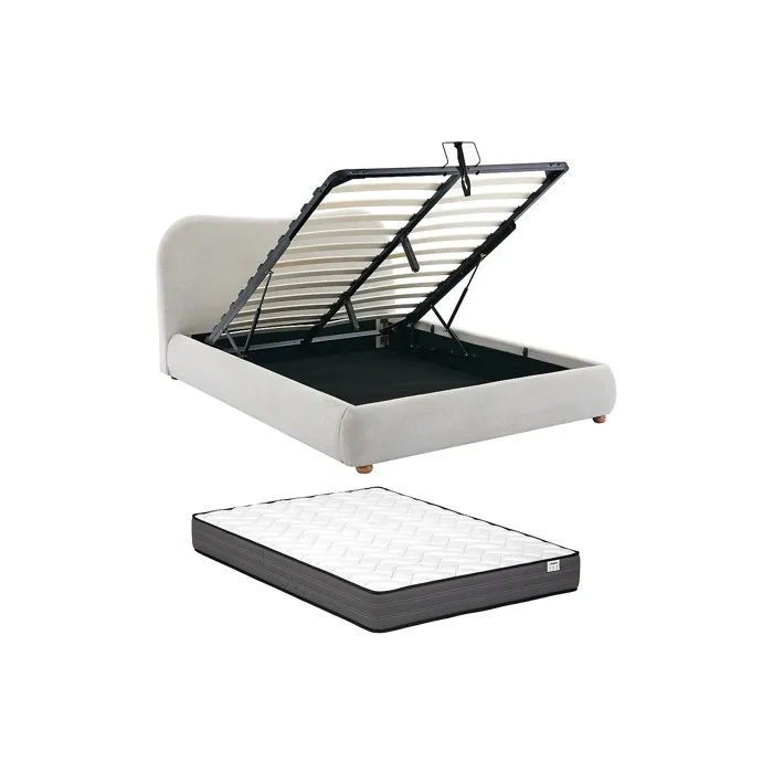 Lit coffre 140 x 190 cm - Tissu - Beige + Matelas - VANARI