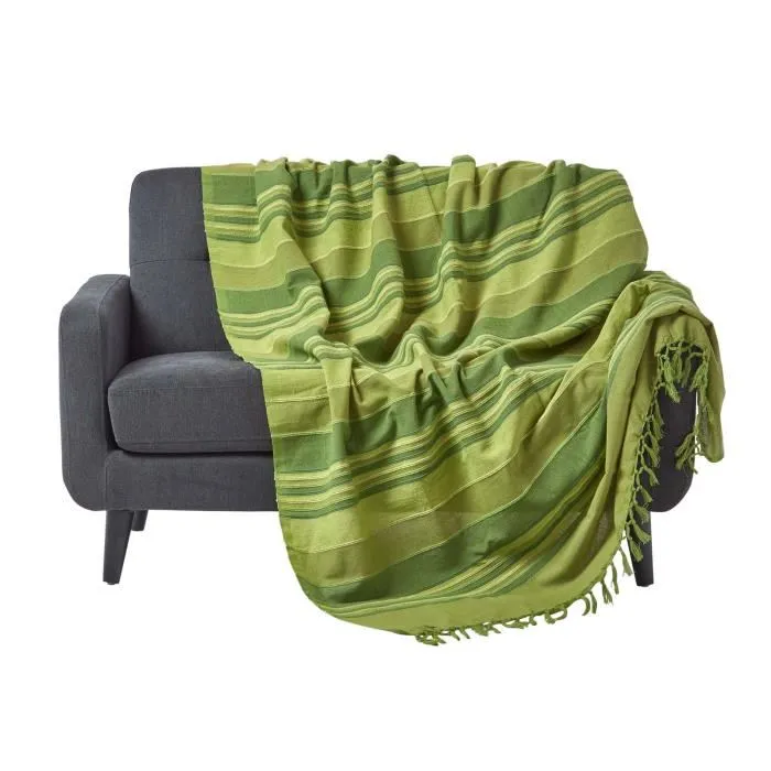 Plaid Morocco Vert 255x360cm Coton Rayé Homescapes