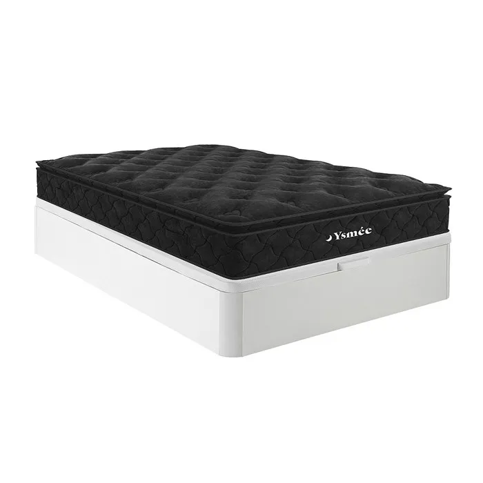 Ensemble 140 x 190 cm sommier coffre blanc + matelas ressorts ensachés surmatelas intégré ép.28cm - BLACK DREAM de YSMÉE