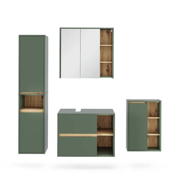 Vicco Ensemble de meubles de salle de bains Vert/Chêne Artisan 4 pièces
