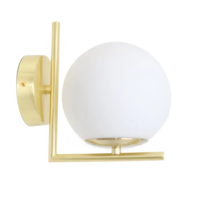 Applique Murale avec Boule de Cristal Blanc Opale et Support en Aluminium Doré