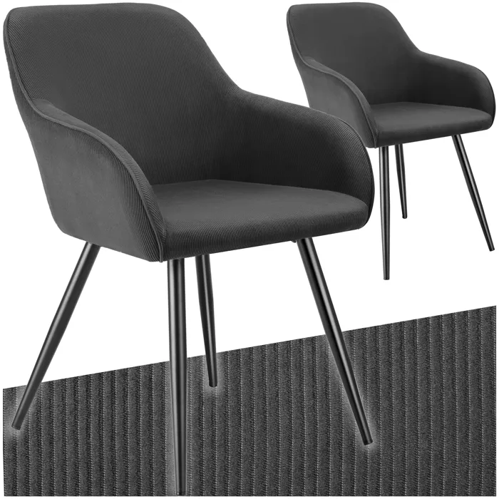 Lot De 2 Chaises En Velours Côtelé Forme Ergonomique Anthracite/noir