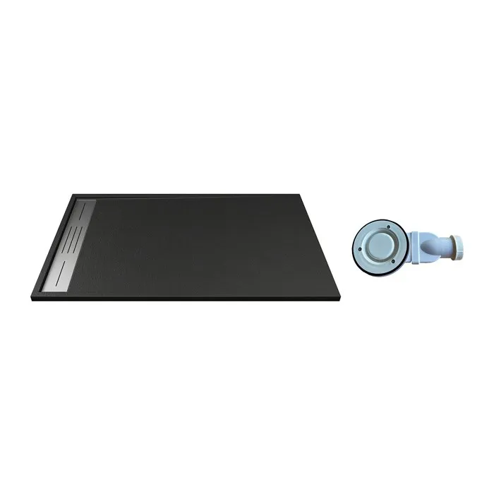 Receveur de douche extra plat à poser ou à encastrer recoupable en résine SMC avec siphon - Noir - 140 x 90 cm - LYROSA