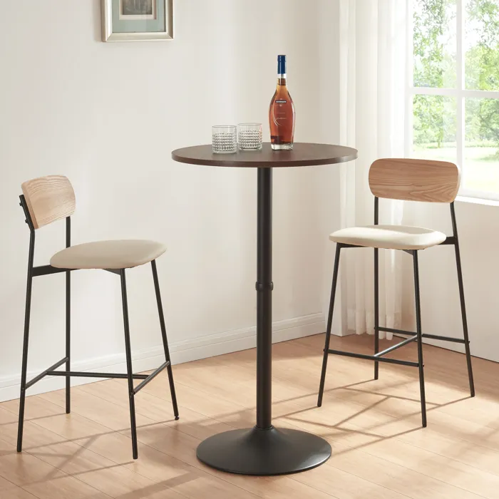 Table haute ronde Vantaa acier MDF 100 x 60 cm noir effet noyer en.casa