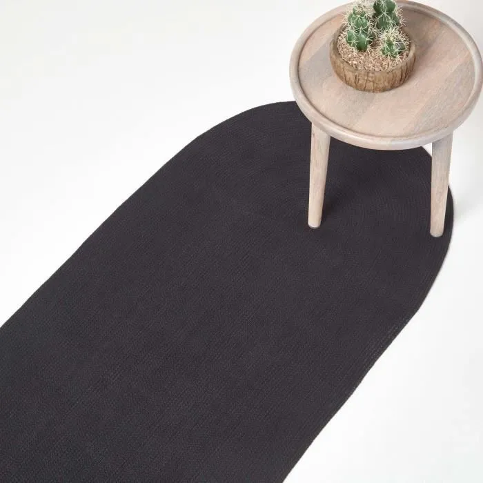Tapis De Couloir Tissé À Plat En Coton Noir 66x200cm - Homescapes