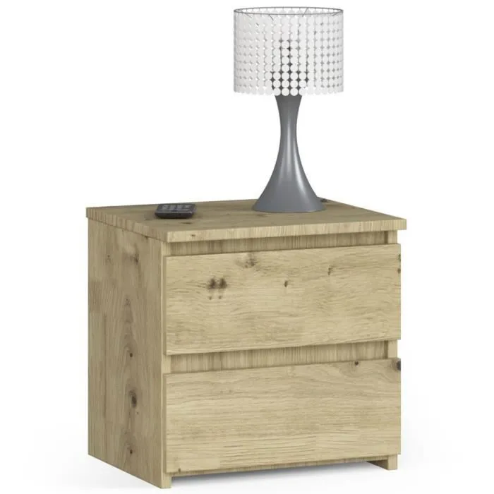 Table De Chevet Akord Chêne Artisan 40 Cm 2 Tiroirs Façade Chêne Artisan 40x35x40 Cm