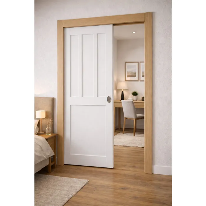 Porte Coulissante Atelier Blanc 2 Panneaux H204 X L73 Cm, Galandage, Kit De Finition Gd Menuiseries