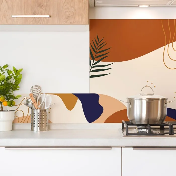 Crédence cuisine en aluminium design orange - 200x20 cm (en 2 bandeaux)