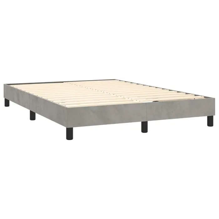 Sommier À Lattes Sur Pieds Cadre De Lit 140x190 Cm Tissu Velours Gris Clair Tdl0207195